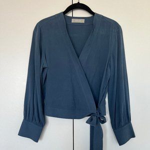 [NWOT] Everlane - Washable Silk Wrap Top (Blue Indigo, 0)